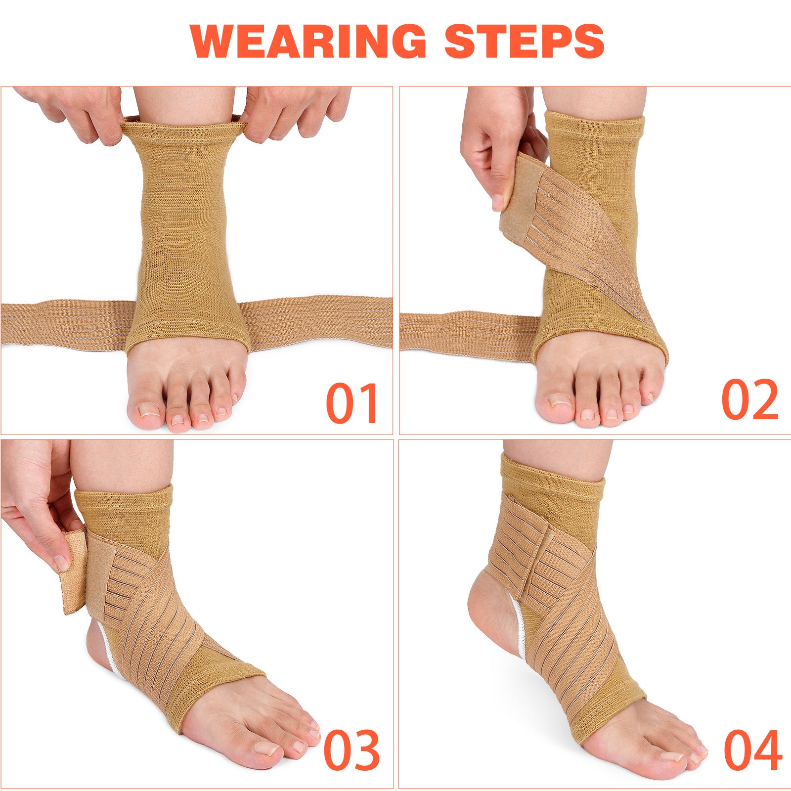 Fivali Ankle Compression Wrap for Sports-ABF013-02-Beige-Wear