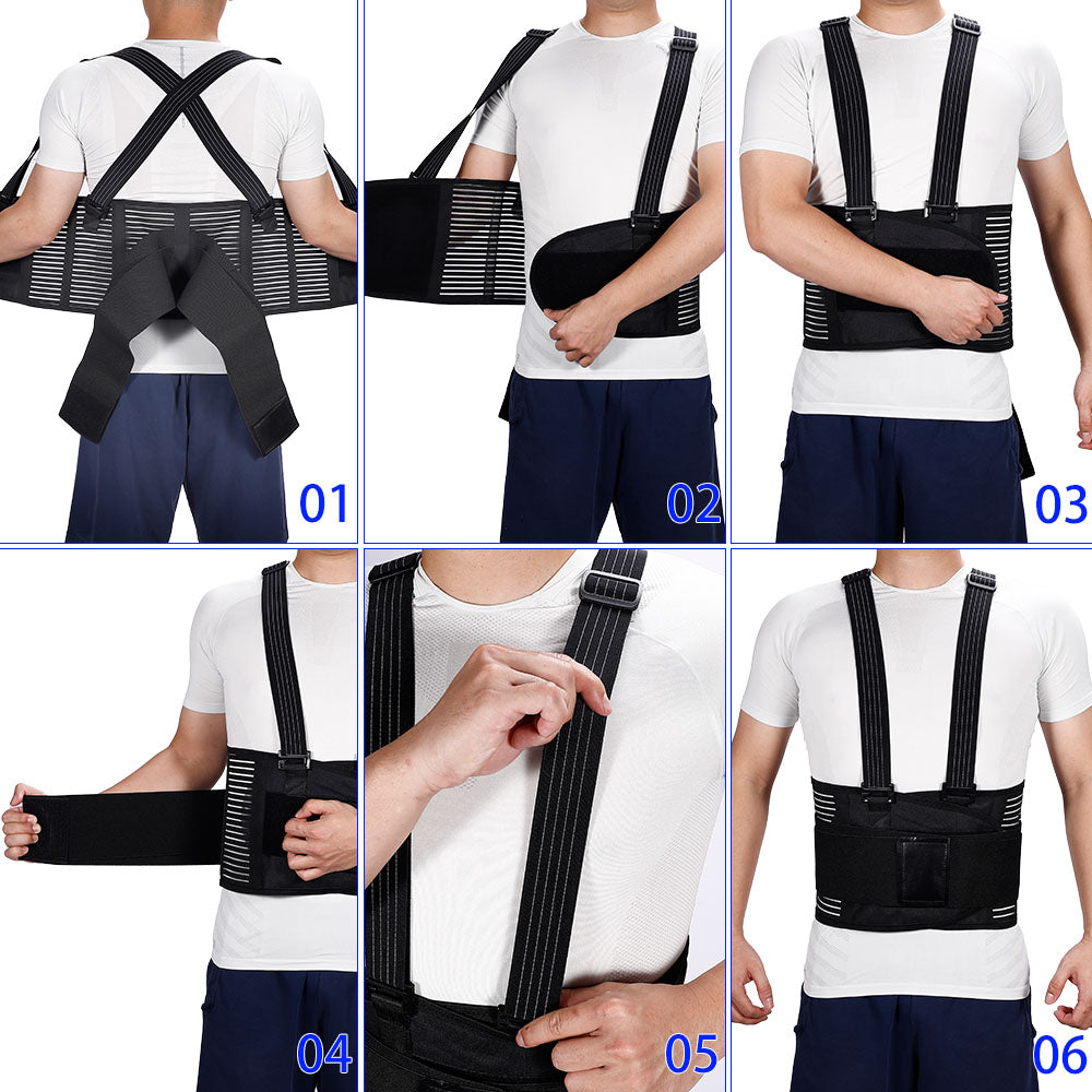 Fivali Back Belt with Detachable Shoulder Straps-BBF036-01-Black-XXL